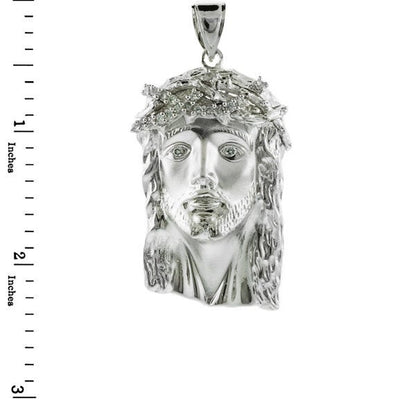 Sterling Silver Jesus Face Mens Large CZ Pendant Karma Blingz