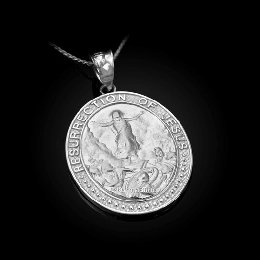 Sterling Silver Resurrection of Jesus Oval Medallion Pendant Necklace Karma Blingz