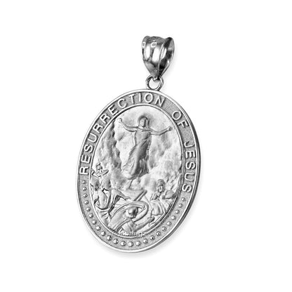 Gold Resurrection of Jesus Oval Medallion Pendant Necklace (yellow, white, rose gold, 10k, 14k) Karma Blingz