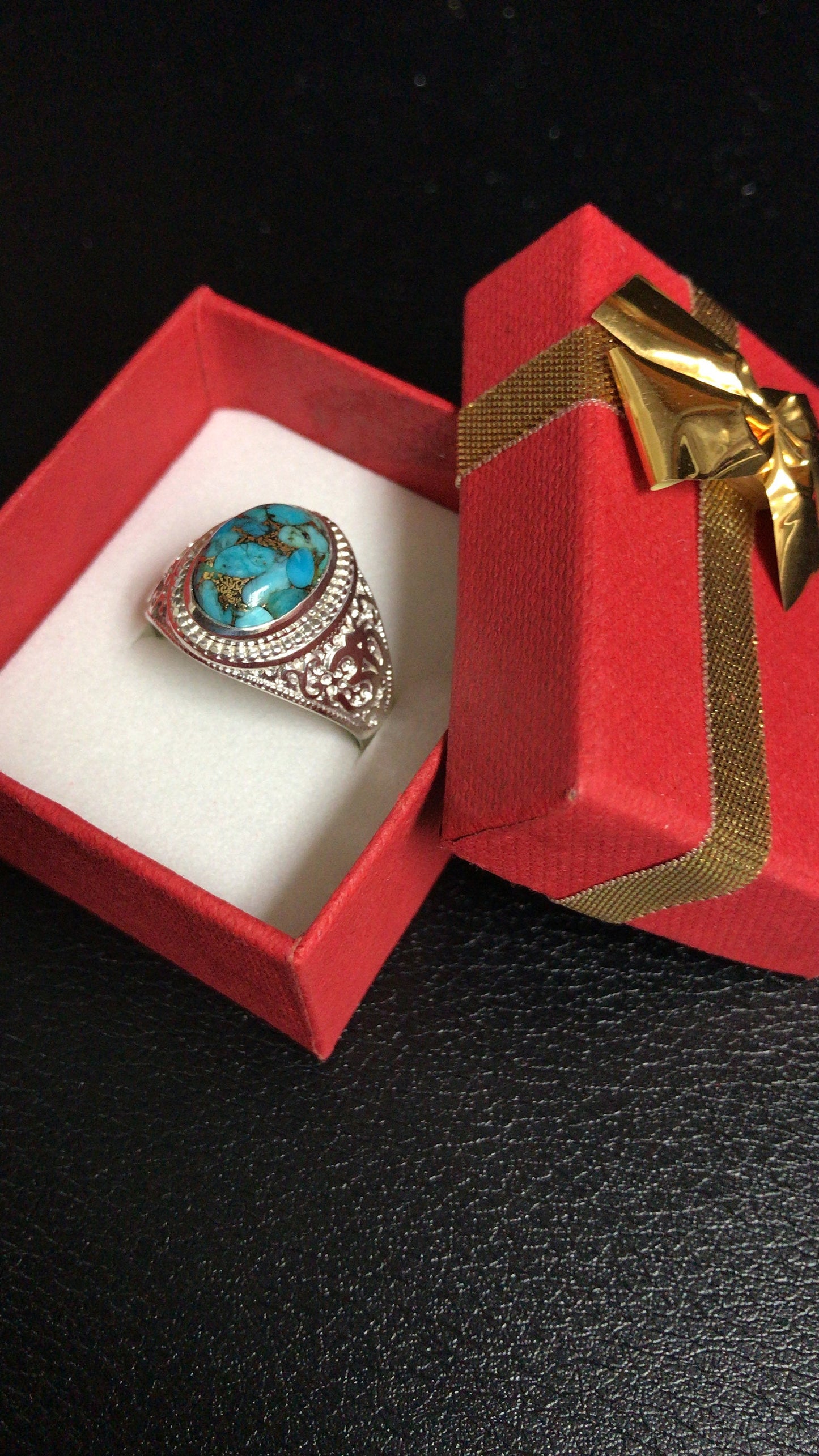 Sterling Silver Om (Aum) Mantra Ring with Blue Copper Turquoise Karma Blingz