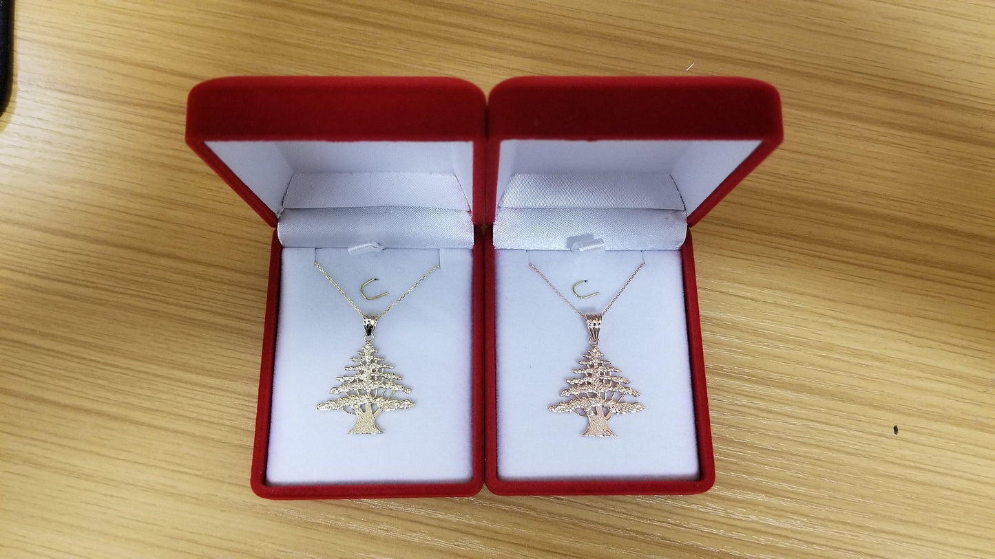 Gold Cedar Tree of Lebanon Pendant Necklace (10k, 14k, yellow, white, rose gold) Karma Blingz