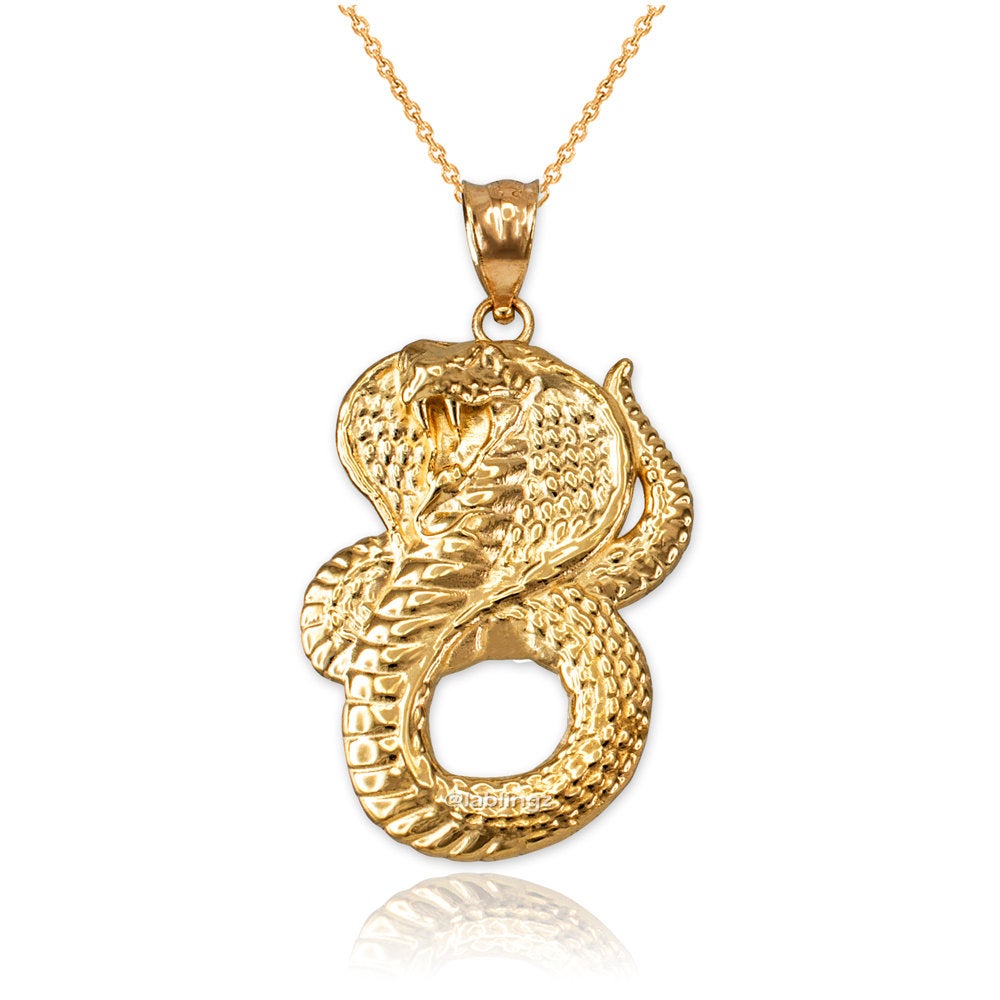 Gold King Cobra Snake Pendant Necklace (yellow, white, rose gold, 10k, 14k) Karma Blingz