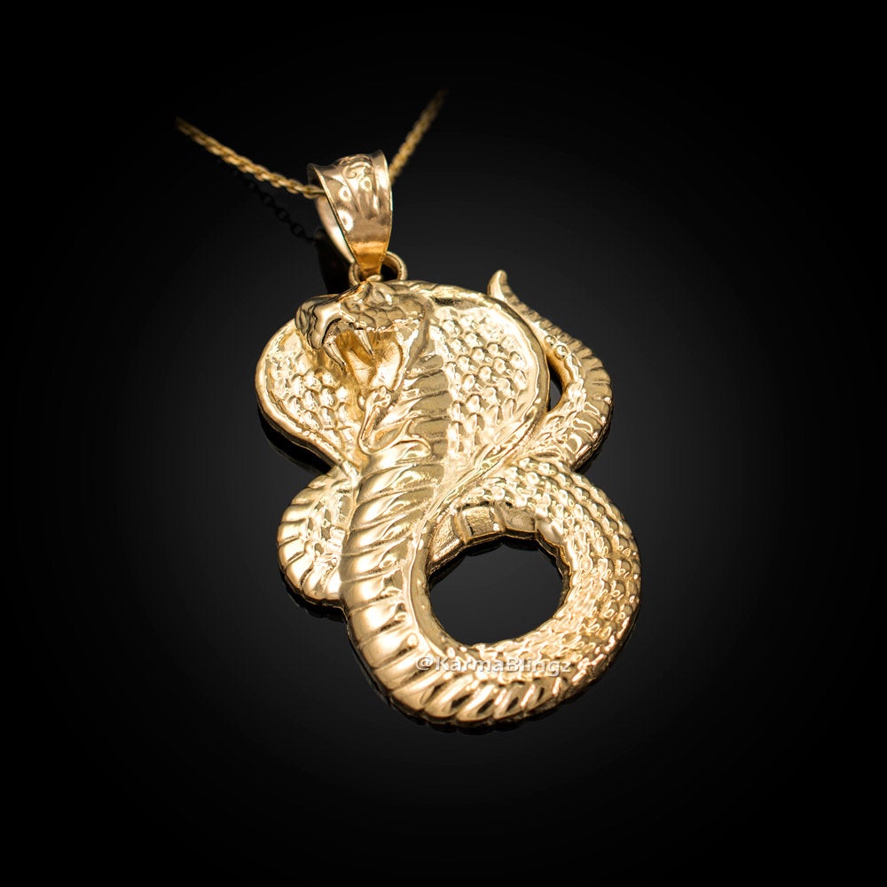 Gold King Cobra Snake Pendant Necklace (yellow, white, rose gold, 10k, 14k) Karma Blingz