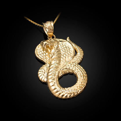 Gold King Cobra Snake Pendant Necklace (yellow, white, rose gold, 10k, 14k) Karma Blingz