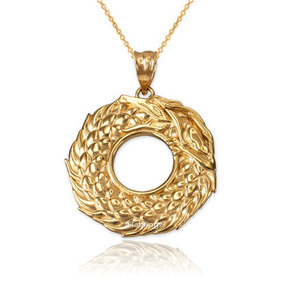 Gold Ouroboros Dragon Pendant Necklace (yellow, white, rose gold, 10k, 14k) Karma Blingz