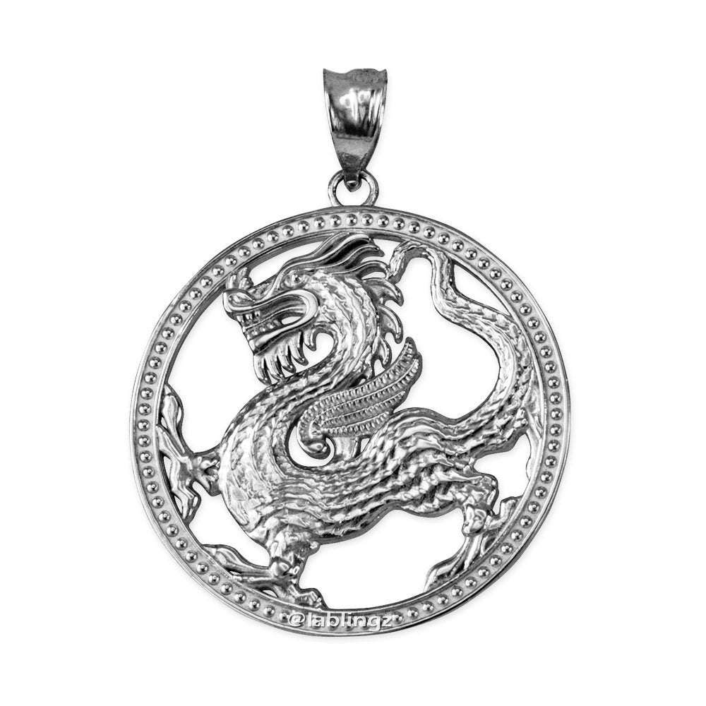 Gold Chinese Dragon Open Medallion Pendant Necklace (yellow, white, rose gold, 10k, 14k) Karma Blingz