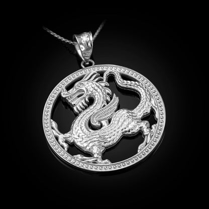 Sterling Silver Chinese Dragon Open Medallion Pendant Necklace Karma Blingz