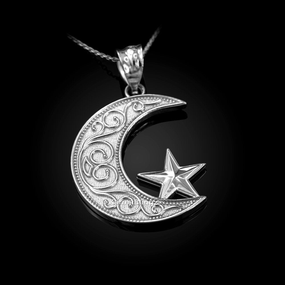 Gold Islamic Crescent Moon Pendant Necklace (yellow, white, rose