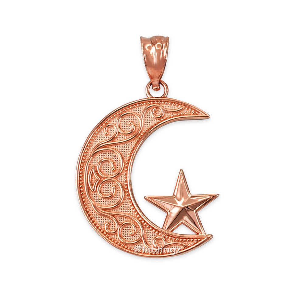 Gold Islamic Crescent Moon Pendant Necklace (yellow, white, rose gold, 10k, 14k) Karma Blingz