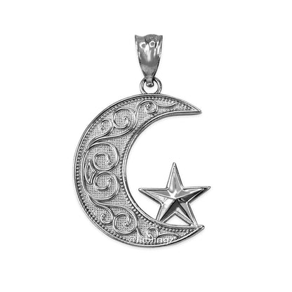 Sterling Silver Islamic Crescent Moon Pendant Necklace Karma Blingz