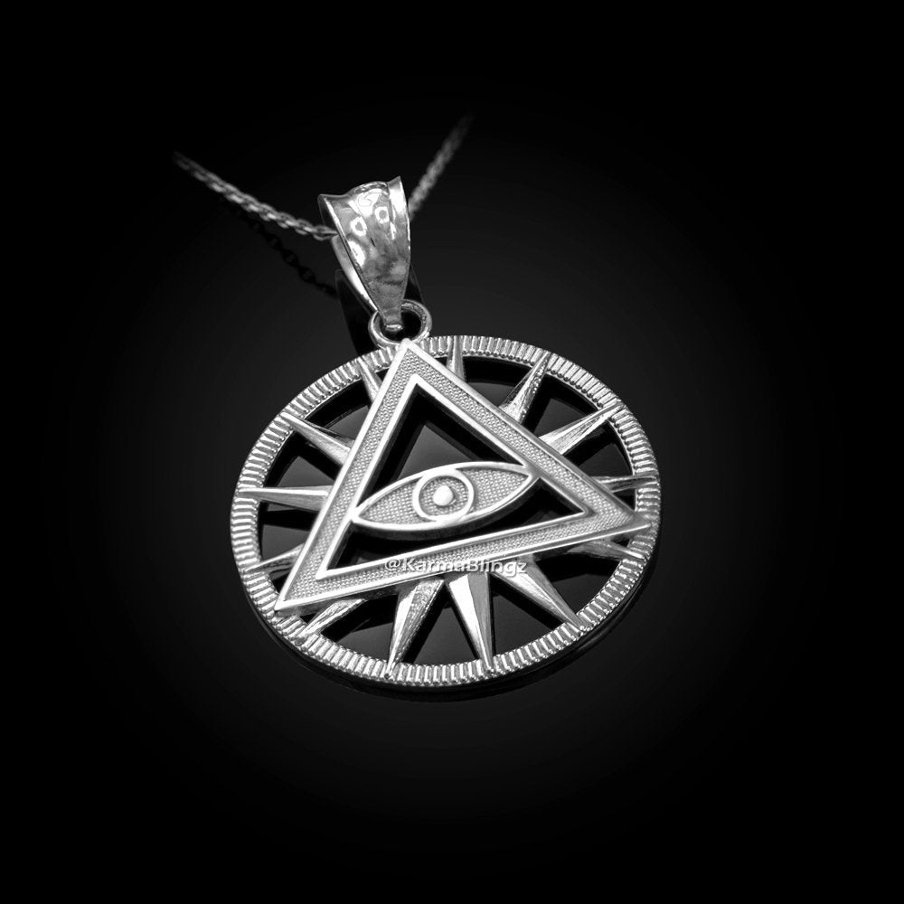 Gold Eye of Providence Illuminati Charm Necklace (yellow, white, rose gold, 10k, 14k) Karma Blingz