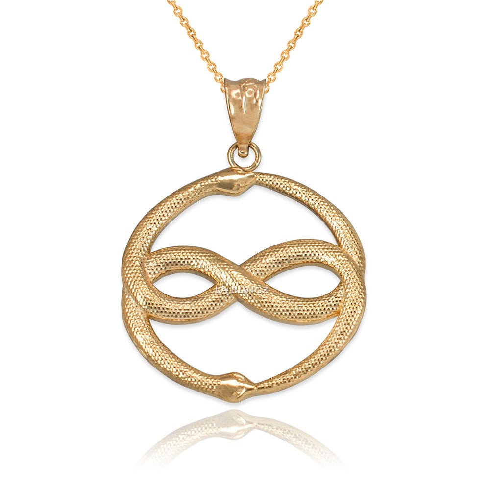 Gold Double Ouroboros Infinity Snakes Pendant Necklace (yellow, white, rose gold, 10k, 14k) Karma Blingz