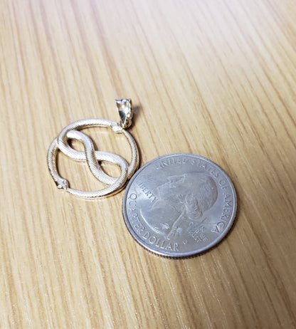 Gold Double Ouroboros Infinity Snakes Pendant Necklace (yellow, white, rose gold, 10k, 14k) Karma Blingz