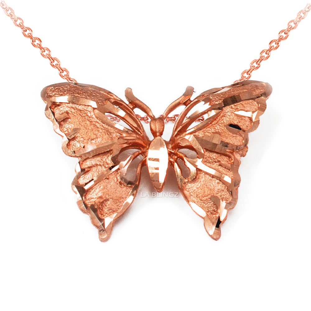 Solid Gold Butterfly DC Pendant Necklace (10K, 14K, yellow, white, rose gold) Karma Blingz