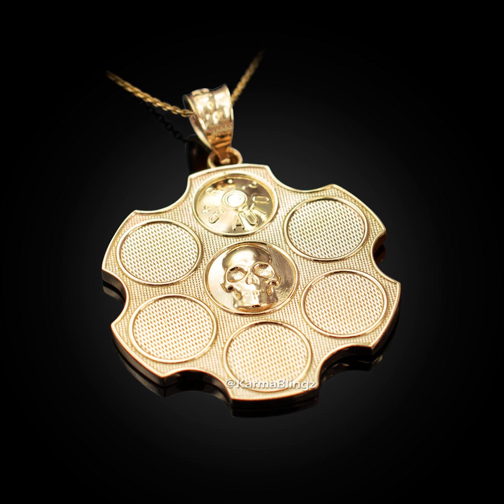 Gold Russian Roulette Pendant Necklace (yellow, white, rose gold, 10k, 14k) Karma Blingz