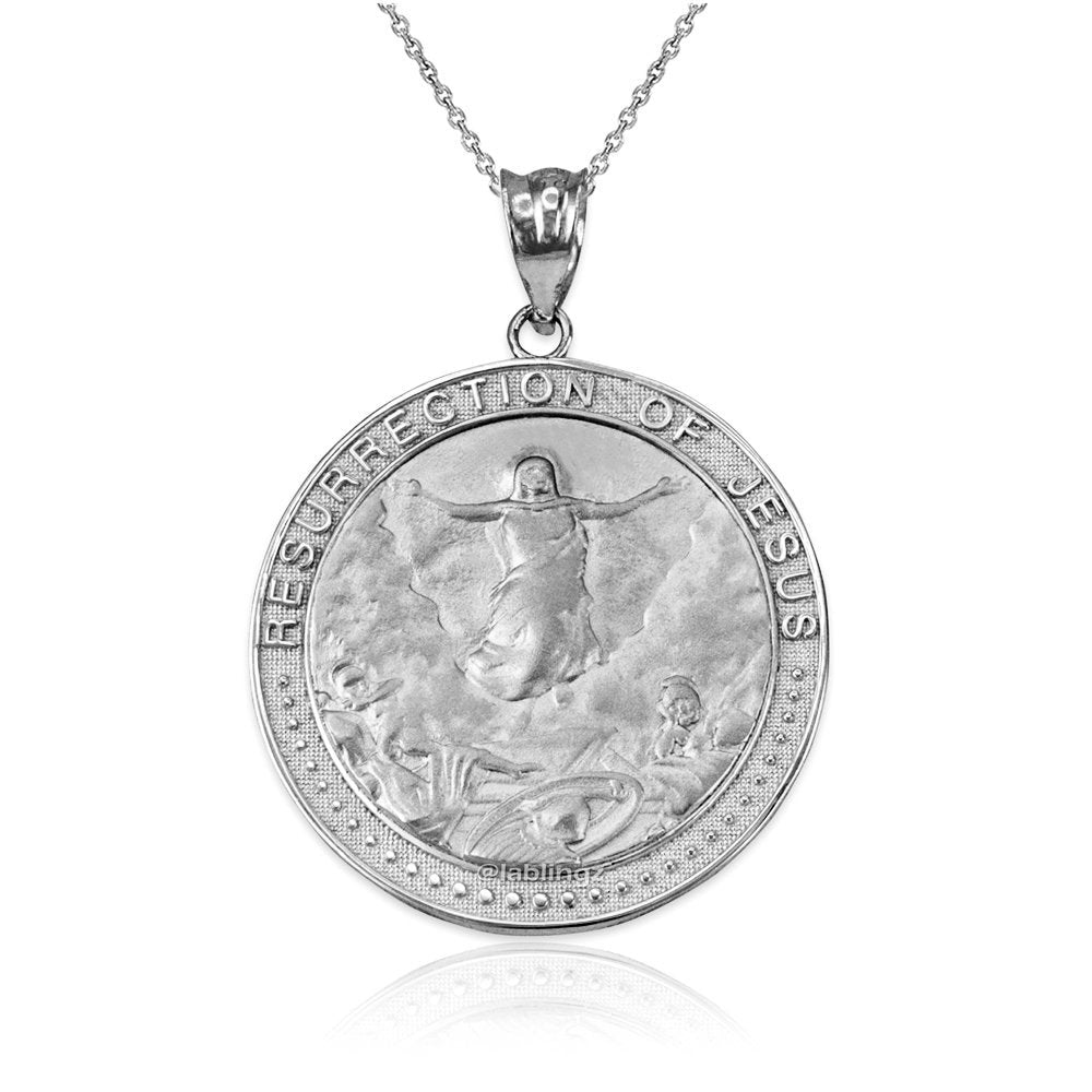 Sterling Silver Resurrection of Jesus Round Medallion Pendant Necklace Karma Blingz