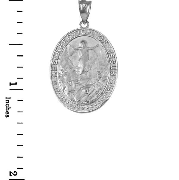 Gold Resurrection of Jesus Oval Medallion Pendant Necklace (yellow, white, rose gold, 10k, 14k) Karma Blingz
