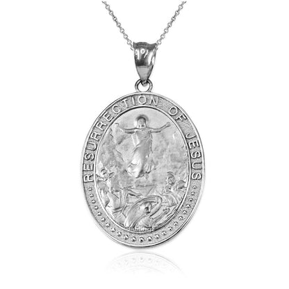 Gold Resurrection of Jesus Oval Medallion Pendant Necklace (yellow, white, rose gold, 10k, 14k) Karma Blingz