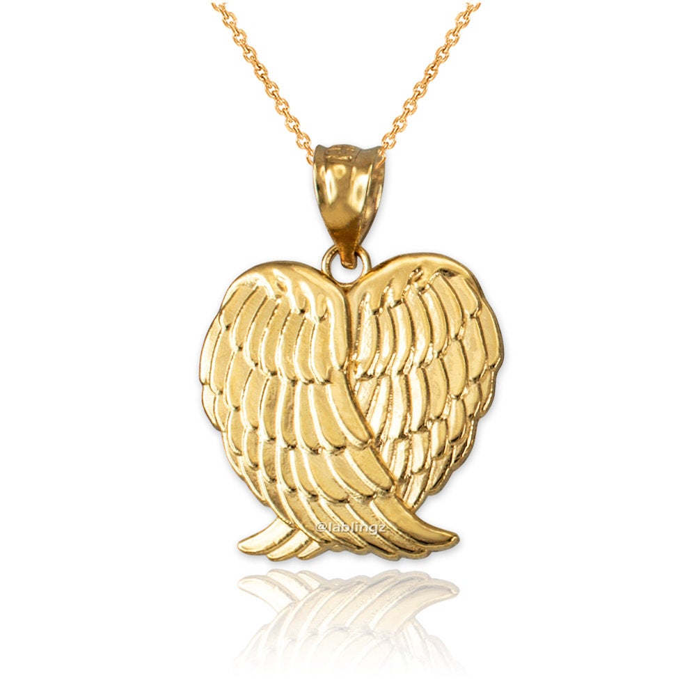 Gold Angel Wings Pendant Necklace (yellow, white, rose gold, 10k, 14k) Karma Blingz