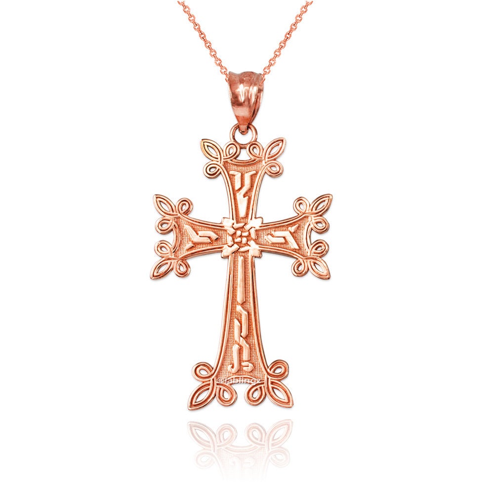 Gold Armenian Reversible Cross Pendant Necklace (yellow, white, rose gold, 10k, 14k) Karma Blingz