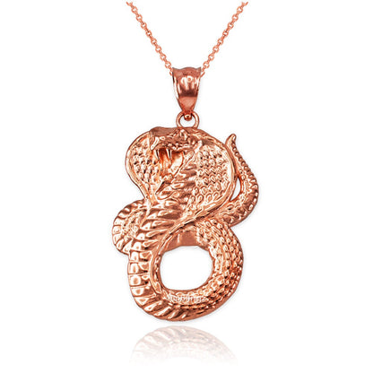 Gold King Cobra Snake Pendant Necklace (yellow, white, rose gold, 10k, 14k) Karma Blingz