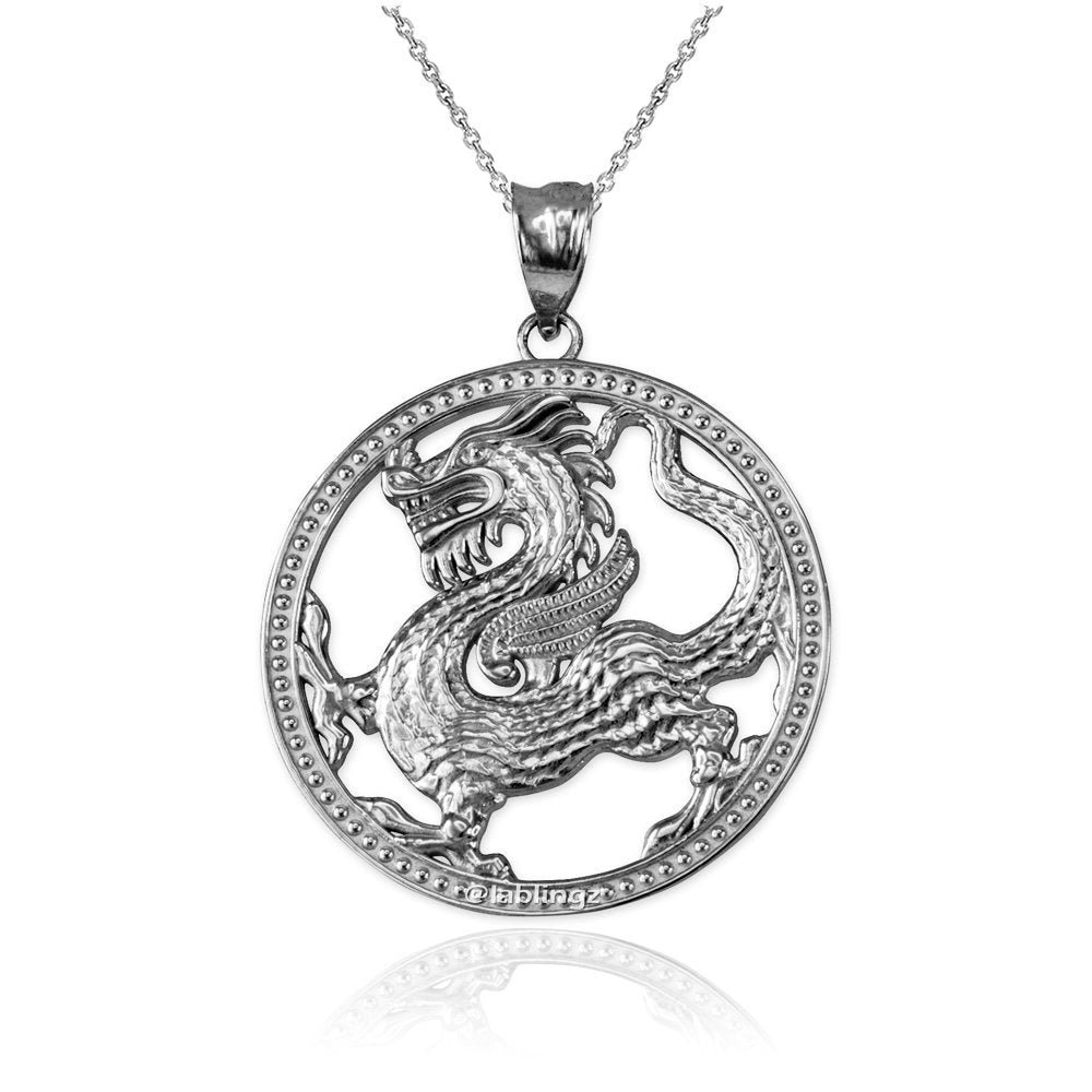 Sterling Silver Chinese Dragon Open Medallion Pendant Necklace Karma Blingz