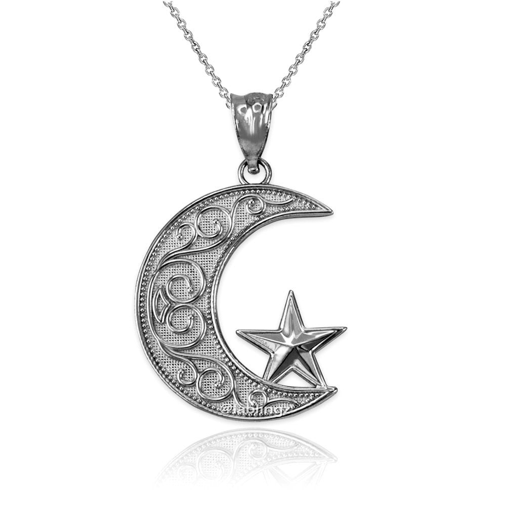 Gold Islamic Crescent Moon Pendant Necklace (yellow, white, rose gold, 10k, 14k) Karma Blingz