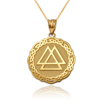 Gold Celtic Valknut Viking Warrior Pendant Necklace (yellow, white, rose gold, 10k, 14k) Karma Blingz