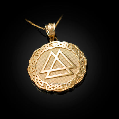 Gold Celtic Valknut Viking Warrior Pendant Necklace (yellow, white, rose gold, 10k, 14k) Karma Blingz