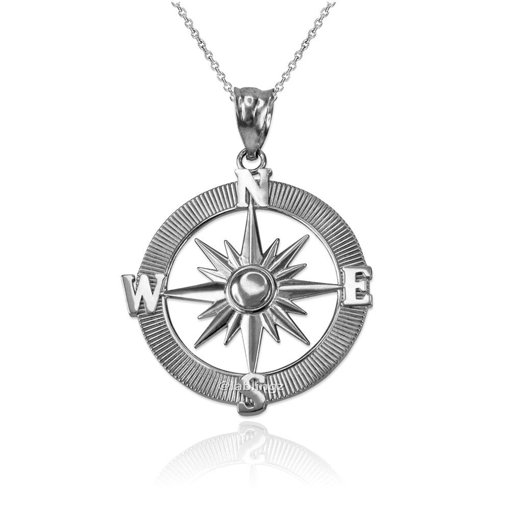 Sterling Silver Compass Pendant Necklace Karma Blingz