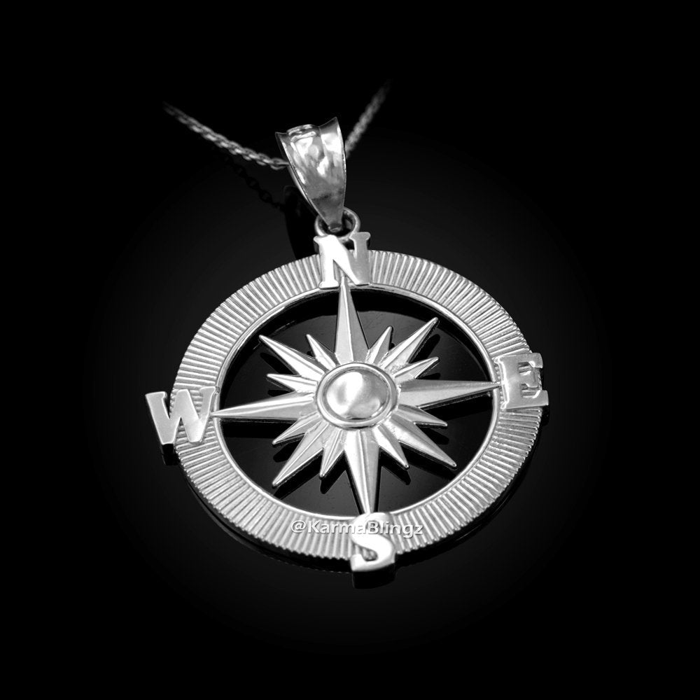 Gold Compass Pendant Necklace (yellow, white, rose gold, 10k, 14k) Karma Blingz