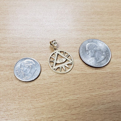 Gold Eye of Providence Illuminati Charm Necklace (yellow, white, rose gold, 10k, 14k) Karma Blingz