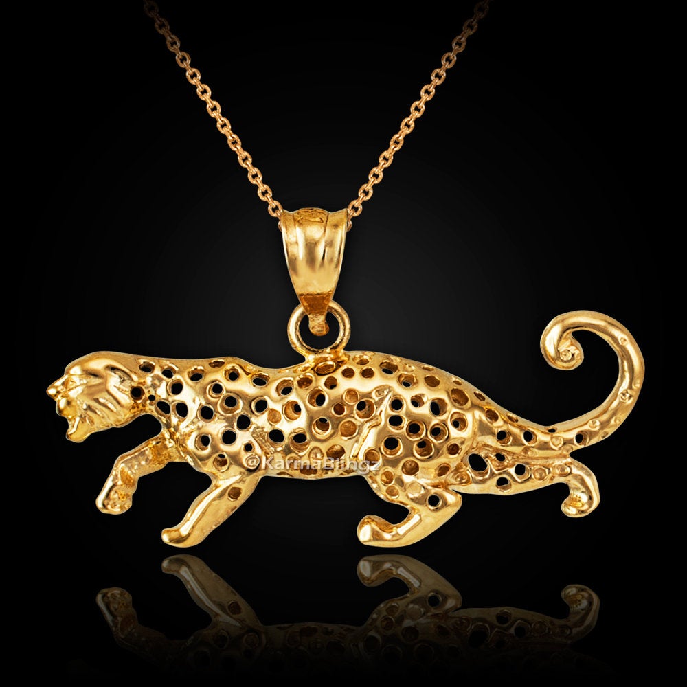 Gold Leopard Charm Necklace (10K, 14K, yellow, white, rose gold) Karma Blingz