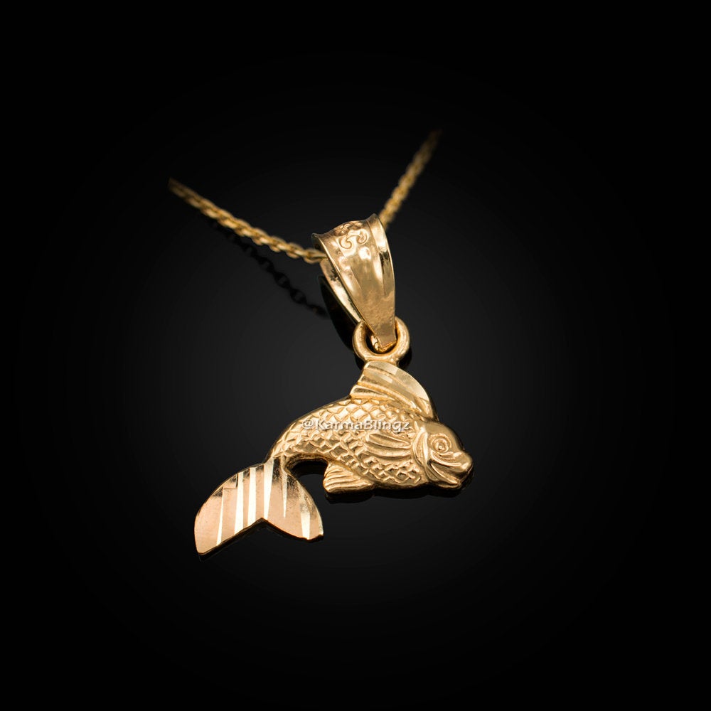 Gold Dainty Goldfish DC Charm Necklace (yellow, white, rose gold, 10k, 14k) Karma Blingz