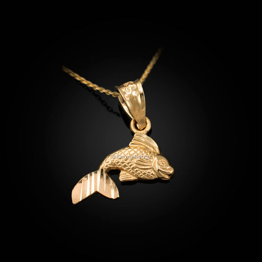 Gold Dainty Goldfish DC Charm Necklace (yellow, white, rose gold, 10k, 14k) Karma Blingz