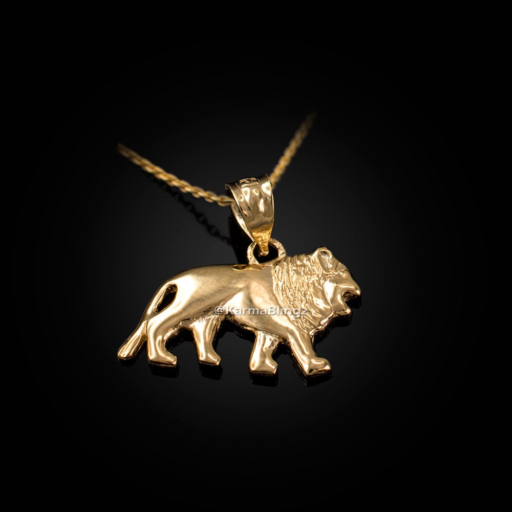 Polished Gold Dainty Lion Charm Necklace (10K, 14K, yellow, white, rose gold) Karma Blingz