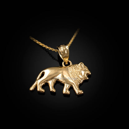Polished Gold Dainty Lion Charm Necklace (10K, 14K, yellow, white, rose gold) Karma Blingz