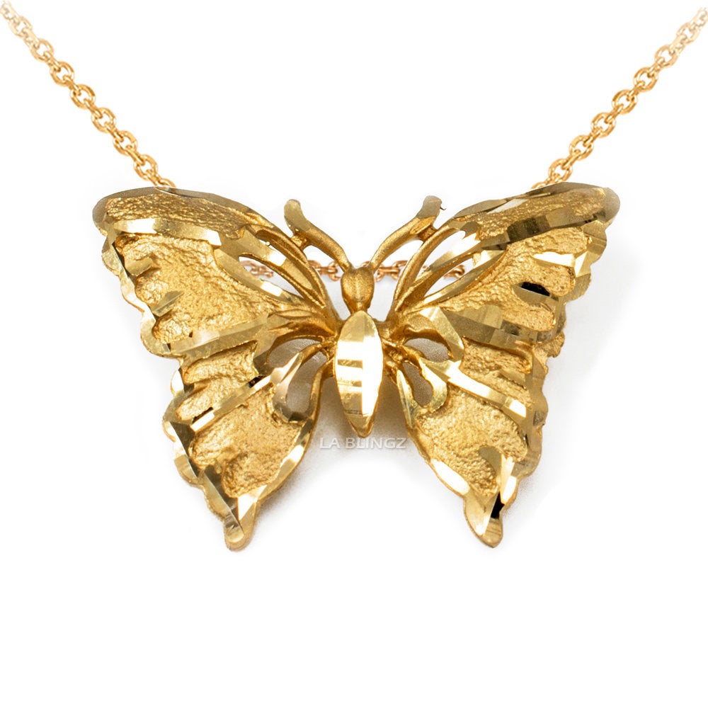 Solid Gold Butterfly DC Pendant Necklace (10K, 14K, yellow, white, rose gold) Karma Blingz