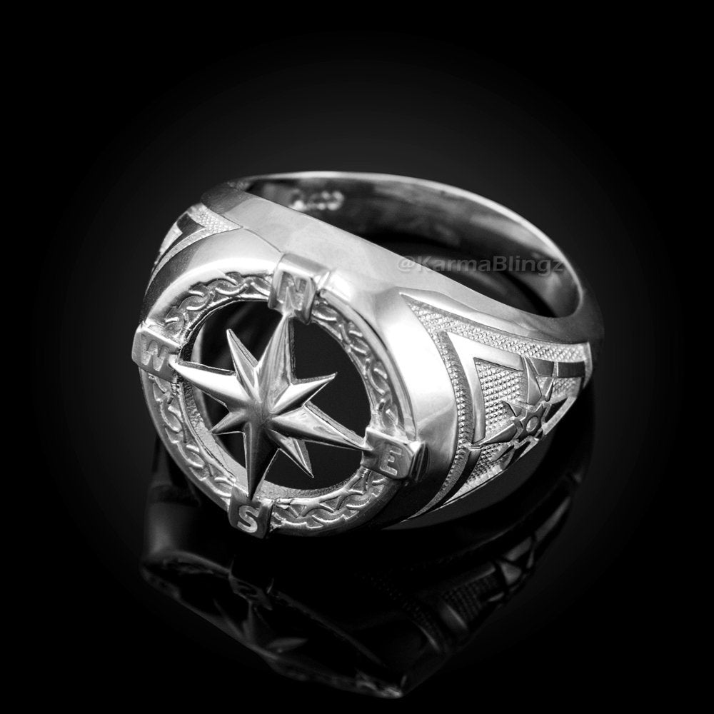 Sterling Silver Mens Compass Ring Karma Blingz