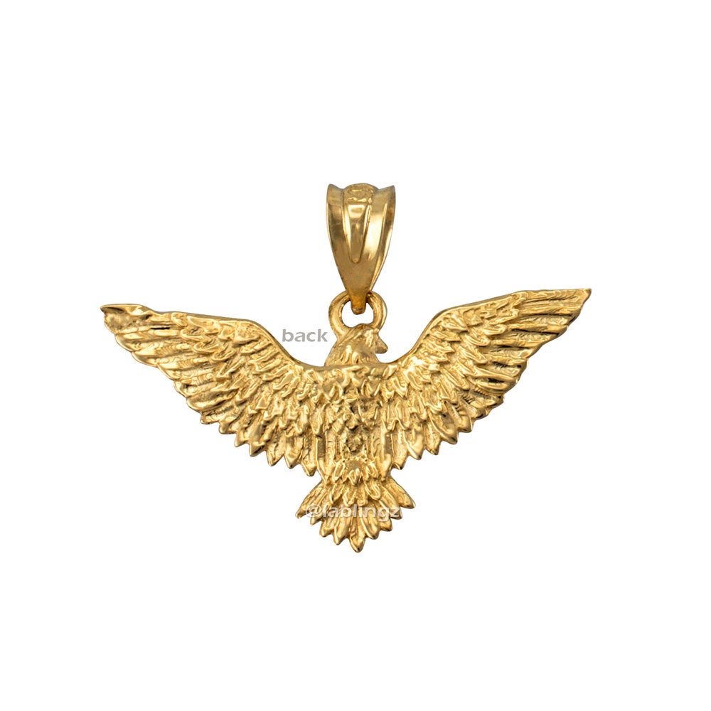 Solid Gold Falcon Eagle DC Pendant Necklace (yellow, white, rose gold, 10k, 14k) Karma Blingz