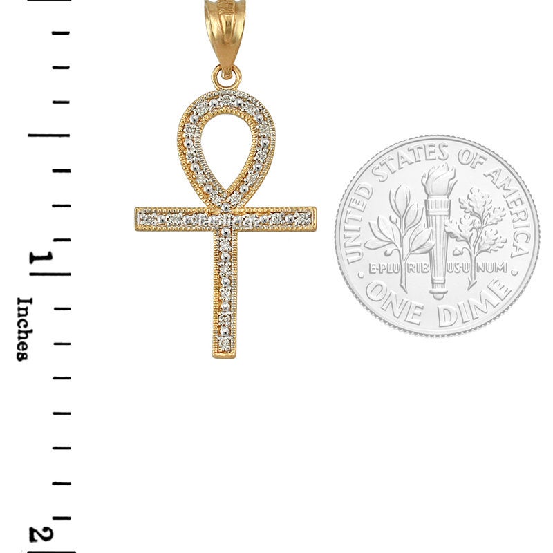 Gold Egyptian Ankh Cross Diamond Pendant Necklace (yellow, white, rose gold, 10k, 14k) Karma Blingz