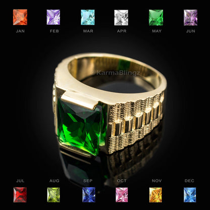 10K Yellow Gold Men's Square CZ Birthstone Ring Karma Blingz