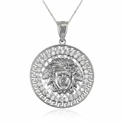 Sterling Silver Medusa CZ Medallion Pendant Necklace Karma Blingz