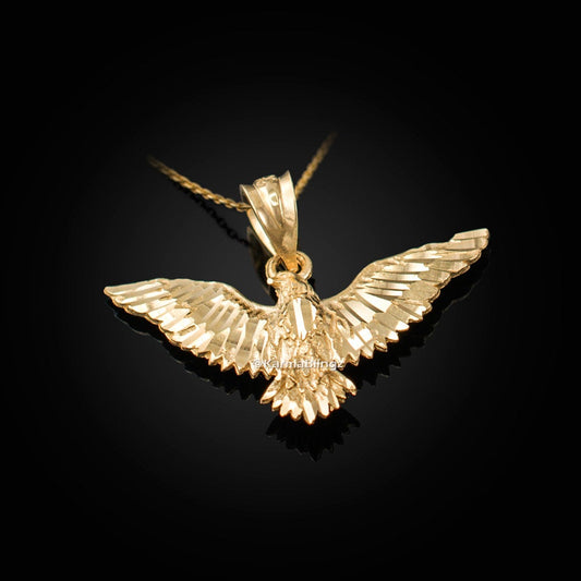 Solid Gold Falcon Eagle DC Pendant Necklace (yellow, white, rose gold, 10k, 14k) Karma Blingz