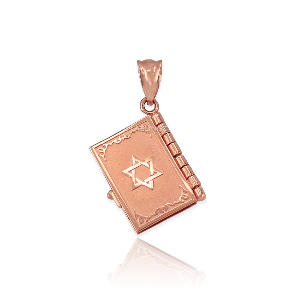 Gold Judaic 10 Commandments Jewish Bible 3D Charm Necklace (yellow, white, rose gold, 10k, 14k, ) Karma Blingz