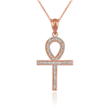 Gold Egyptian Ankh Cross Diamond Pendant Necklace (yellow, white, rose gold, 10k, 14k) Karma Blingz