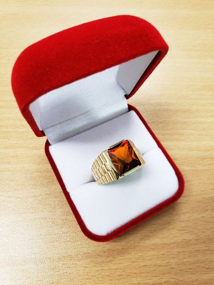 14K Yellow Gold Men's Square CZ Birthstone Ring Karma Blingz