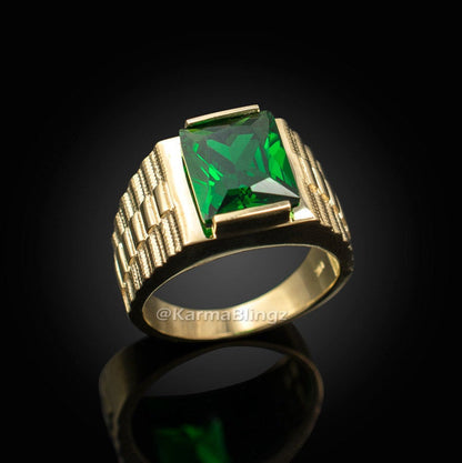 10K Yellow Gold Men's Square CZ Birthstone Ring Karma Blingz