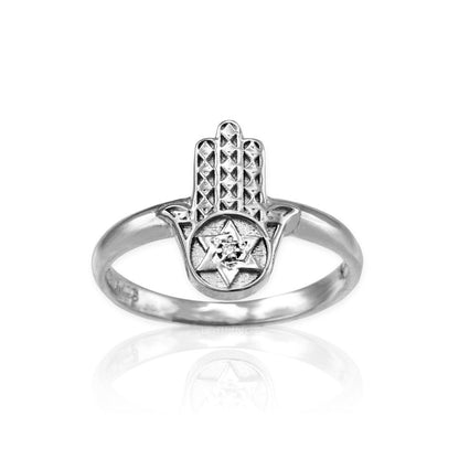 Sterling Silver Hamsa Diamond Star of David Ring Karma Blingz