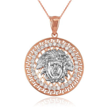 Gold Medusa CZ Medallion Pendant Necklace (yellow, white, rose gold, 10k, 14k) Karma Blingz